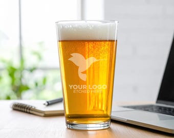 Custom Etched 16oz Pint Beer Glasses for Company Logo Gifts - Personalized Beer Glass for Branded Merchandise And Company Swag Gifts