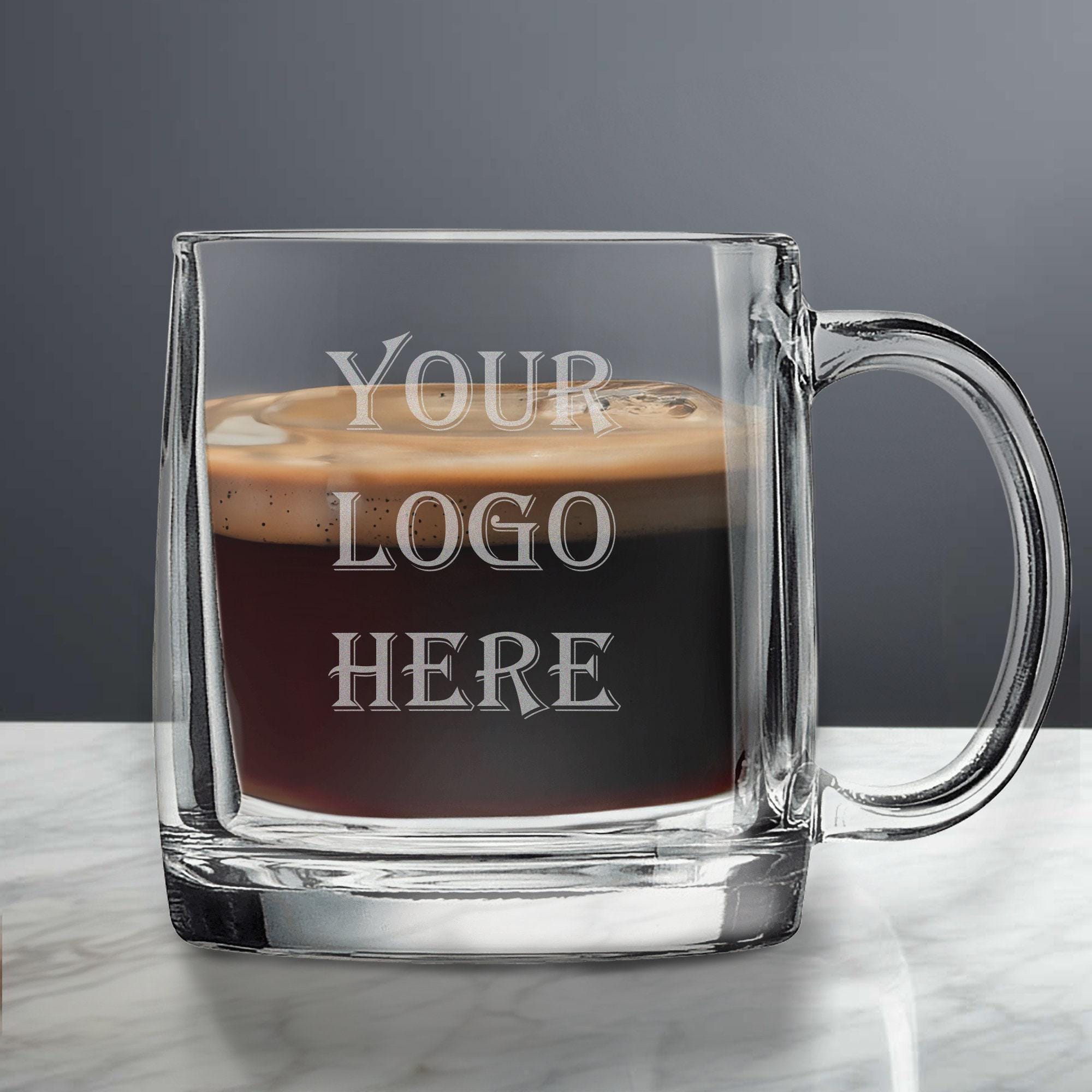 Clear Glass Mugs 12.25 oz Custom Coffee Mug with Logo Branded Gifts, Personalized Glass Coffee Mug Realtors Promotional Item Corporate Gifts
