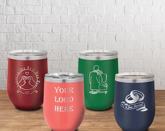 Custom Engraved Wine Tumbler, Wedding Keepsake, Bridal Party Gift, Personalized Date Cup