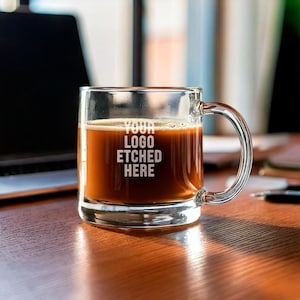 Custom Clear Glass Coffee Mug – Personalized Coffee Mug With Text Gift For Corporate, Client, New Business And Company Logo