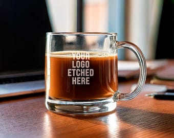 Custom Clear Glass Coffee Mug – Personalized Coffee Mug With Text Gift For Corporate, Client, New Business And Company Logo