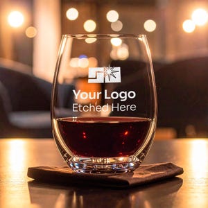 Custom Engraved Stemless Wine Glass – 21oz Company Logo Etching