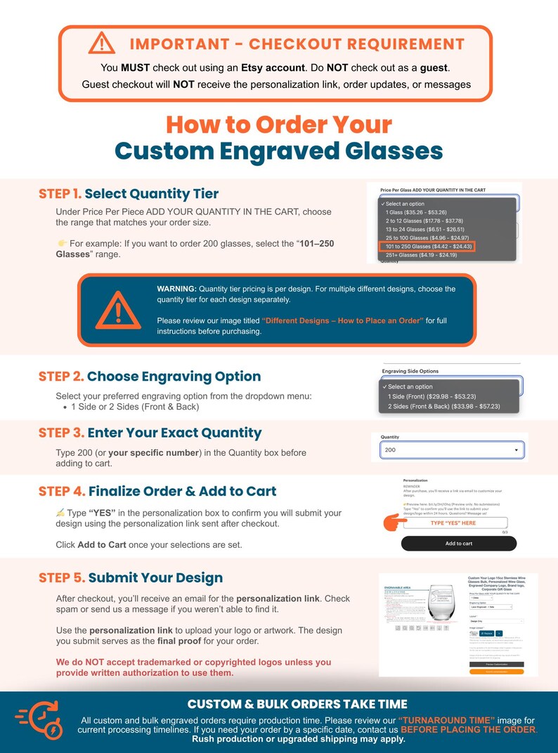 a customer ordering custom engraved glasses on an Etsy shop.