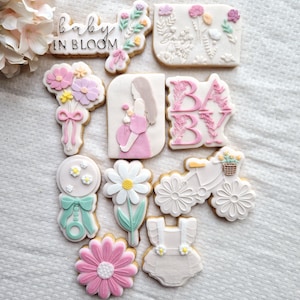 Baby in Bloom Cookies | Floral Baby Shower Sugar Cookies |  Pastel Flower | Spring Garden Baby Favours