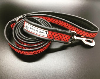 Red with black polka dot leash