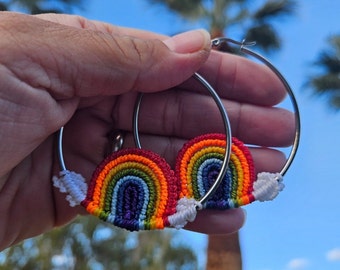 macrame rainbow hoops earrings