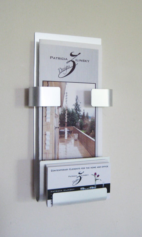 Modern Metal Wall Business Card/Brochure Holder Combo
