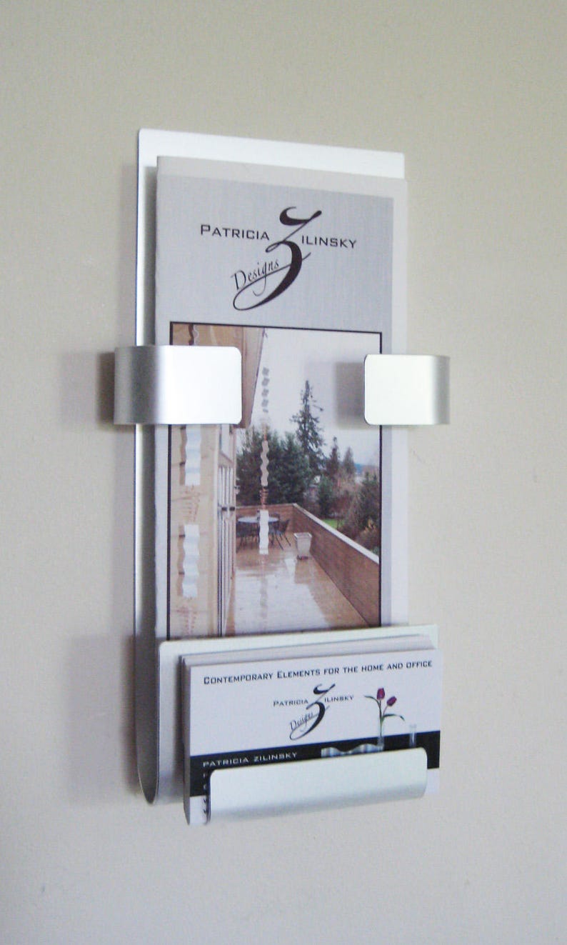 Modern Metal Wall Business Card/Brochure Holder Combo image 1