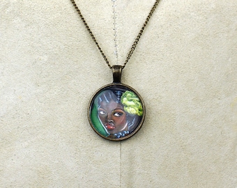 Custom cotton club necklace pendant jazz pin up ragtime blues girl from original art