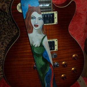 TATTOO Leather Guitar strap Devil Girl PIN UP rock star