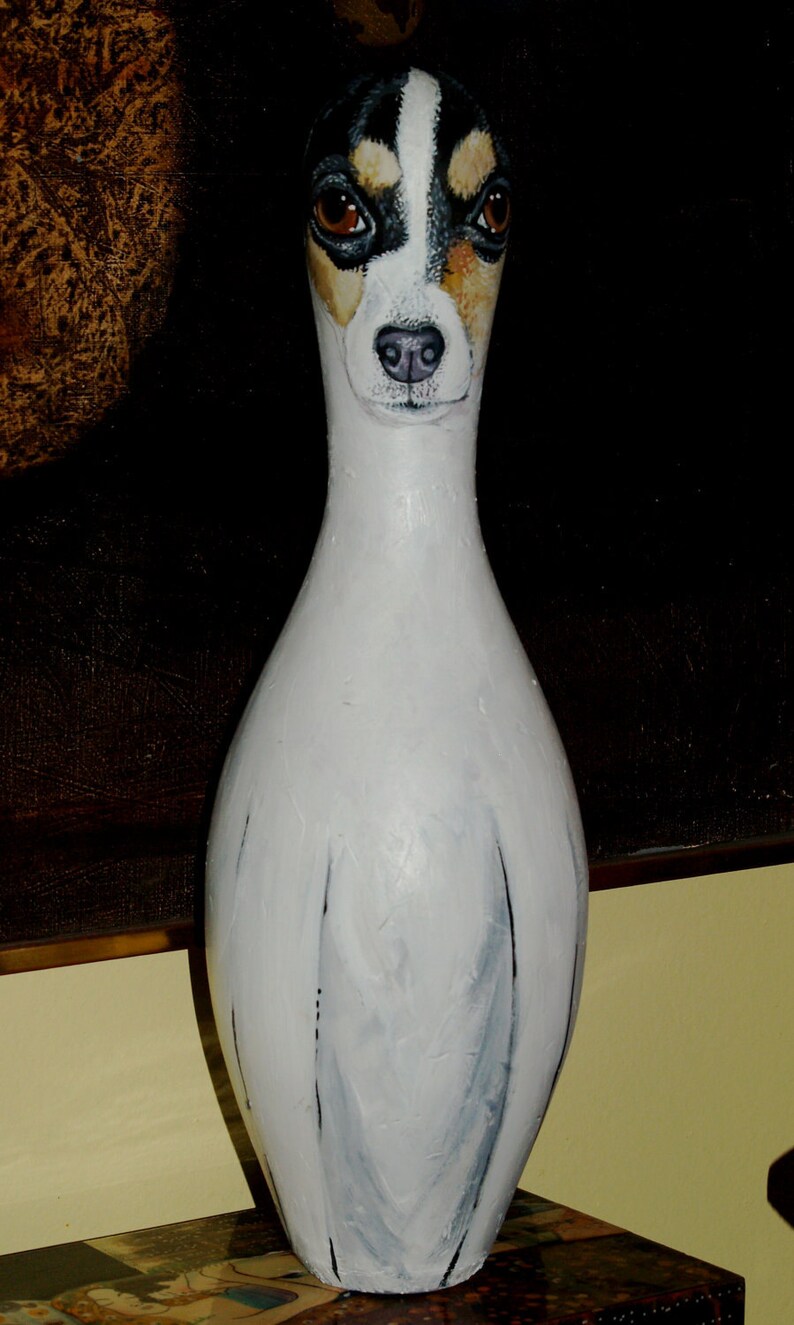 Custom Hand Painted BOWLING PIN With YOUR Dogs Pet Portrait Terrier on