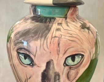 Custom medium PET URN for cats sphynx cat hairless cat paint from your photo pet urns