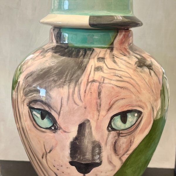 Custom medium PET URN for cats sphynx cat hairless cat paint from your photo pet urns
