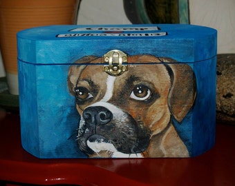 Custom Wooden PET URN for dogs and cats MEDIUM large with latch portrait