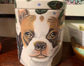 Hand painted custom pet urn cookie jar treat jar Boston terrier dog urn multi pet portrait hand painted from your photos any breed