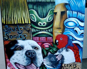 Custom commission TIKI DOG portrait Painting 10 x10 acrylic oIL of your pet any pet
