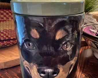 Hand painted custom cookie jar treat jar urn Rottweiler dog urn multi pet portrait hand painted from your photos any breed