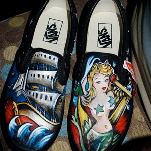 Benutzerdefinierter für Frauen oder Männer SlipCustom Mens Slip auf Vans Sneakers Hand gemalt Mens jede Größe Design Pin-up tattoo