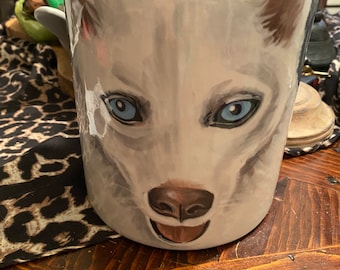 Hand painted custom cookie jar treat jar urn Husky white dog urn multi pet portrait hand painted from your photos any breed