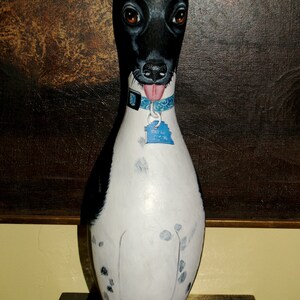 custom Hand Painted BOWLING PIN with YOUR Dogs pet portrait on it all breeds