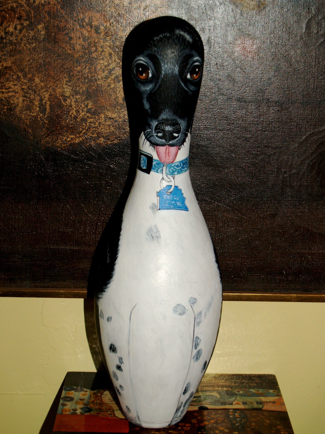 Custom Hand Painted BOWLING PIN With YOUR Dogs Pet Portrait on It All