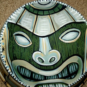 Tattoo dog bowl TIKI ceramic hand painted totem green food safe retro image 3