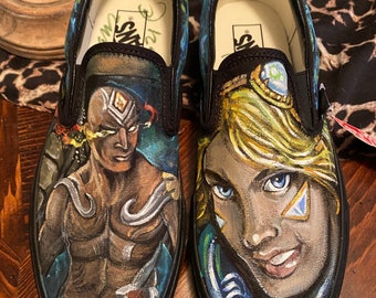 Custom women’s or men’s Slip on Vans sneakers hand painted league of legends vans ANY size ANY gamer kicks tattoo