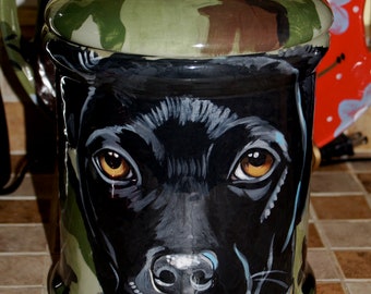 2 portrait Tattoo Ceramic dog treat Canister  Black Labrador all breeds COOKIE JAR custom any breed large special order