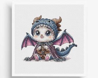 Dragon Cross Stitch Pattern PDF, Dragon Embroidery Pattern, Fairy Dragon, Scandinavian Dragon Digital Download PDF, Cute Cat in a Suit PDF