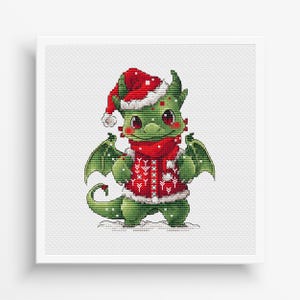 Christmas Cross Stitch Pattern PDF, Christmas Dragon Embroidery Pattern, Santa Dragon Cross Stitch, New Year Decor Design Digital PDF