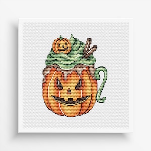 Halloween Cup Cross Stitch Pattern PDF, Scary Halloween Counted Cross Stitch, Halloween Instant Download, Horror Cross Stitch Decoration