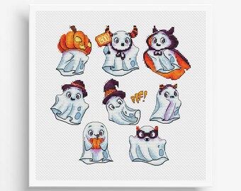 Ghosts Cross Stitch Pattern Halloween, Ghosts with Pumpkin PDF, Cute Pumpkin, Halloween Ghost Decor PDF Instant Download, Halloween Design