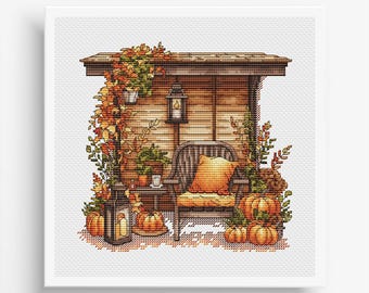 Autumn Yard Cross Stitch Pattern: Cozy Fall Embroidery (PDF)