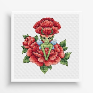 Fairy Cross Stitch Pattern, Fairy on Flowers Cross Stitch, Flowers Embroidery Decor, Cute Littel Girl Cross Stitch Pattern Digital File PDF