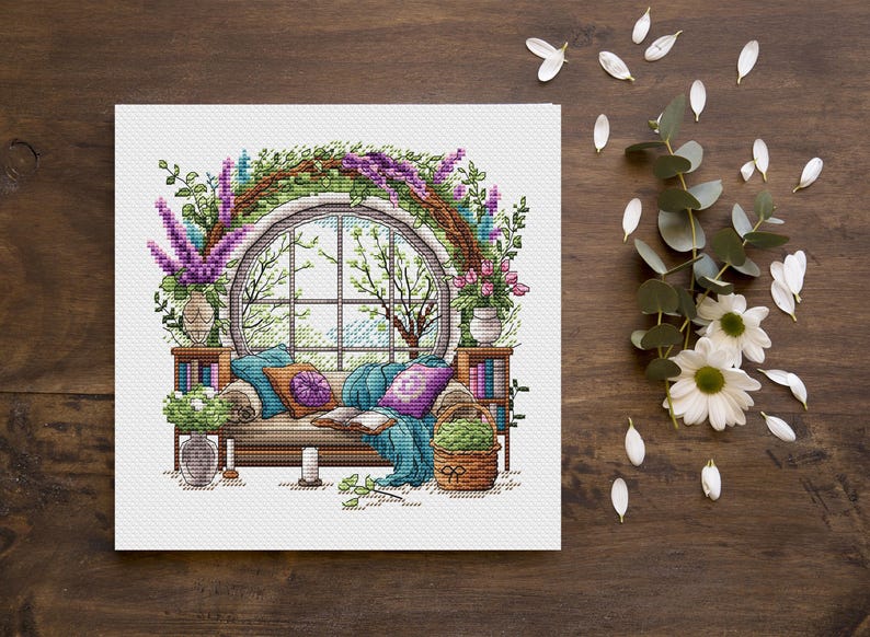 Garden Pattern for Cross Stitch, Interior Embroidery PDF, Green Garden ...