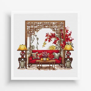 Chinese Cross Stitch Pattern, Chinese Embroidery, Chinese decor Cross Stitch, Asian Vintage Embroidery PDF Digital File Instant Download