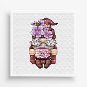 Gnome Cross Stitch Pattern, Gnome embroidery PDF, Spring embroidery PDF, Cute cross pattern, Download cross patterns PDF