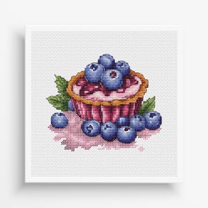 Cupcakes Kreuzstichmuster PDF, süßer Cupcake Kreuzstich, Küchendeko, Brombeer-Muffin, Stickdatei, Kreuzstich