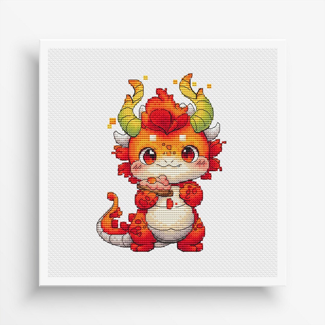Dragon Cross Stitch Pattern, Fire Dragon, Dragon Embroidery Pattern ...