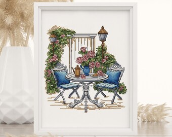 Garden Pattern for Cross Stitch PDF, Rose Counted Cross Stitch