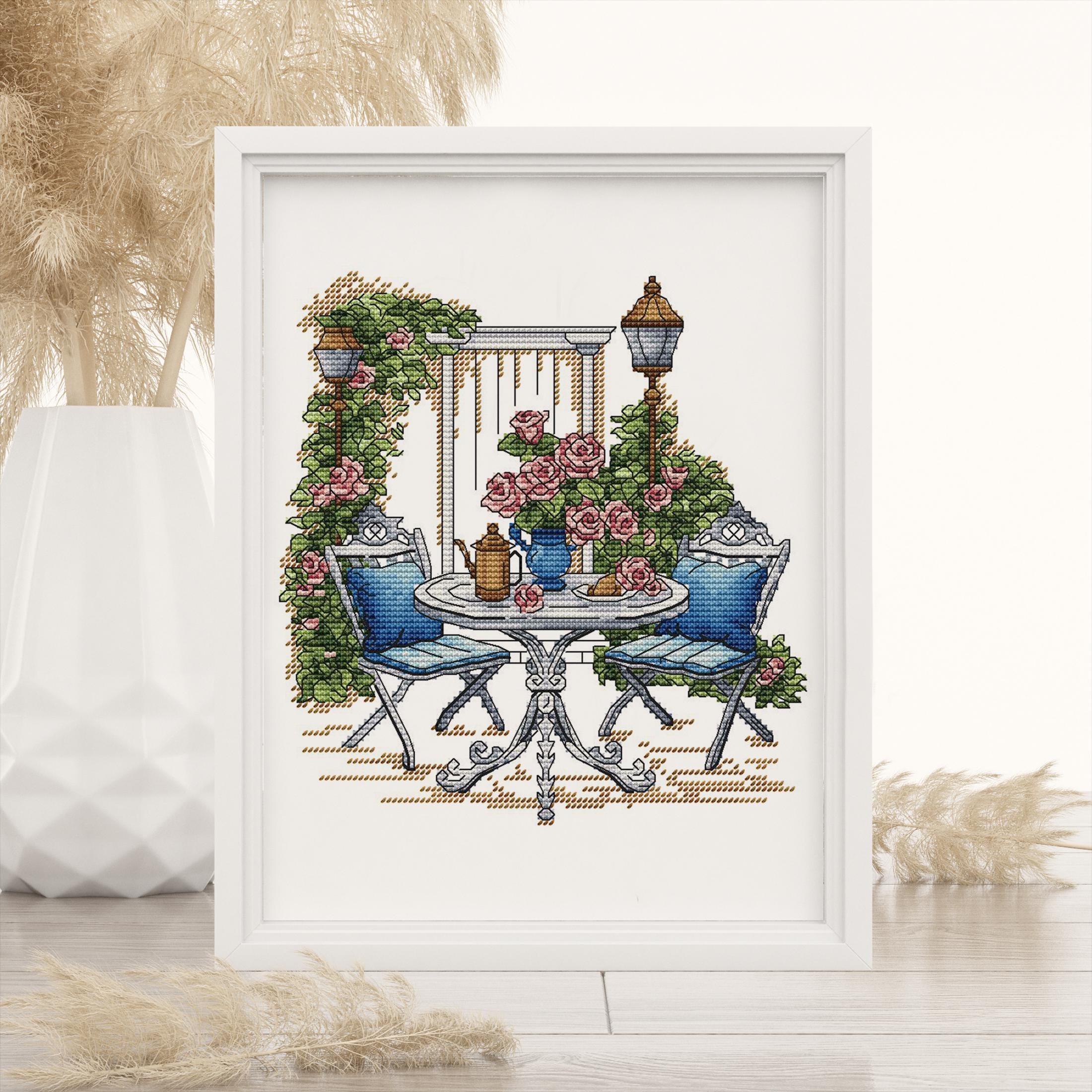 Garden Pattern for Cross Stitch PDF, Rose Counted Cross Stitch