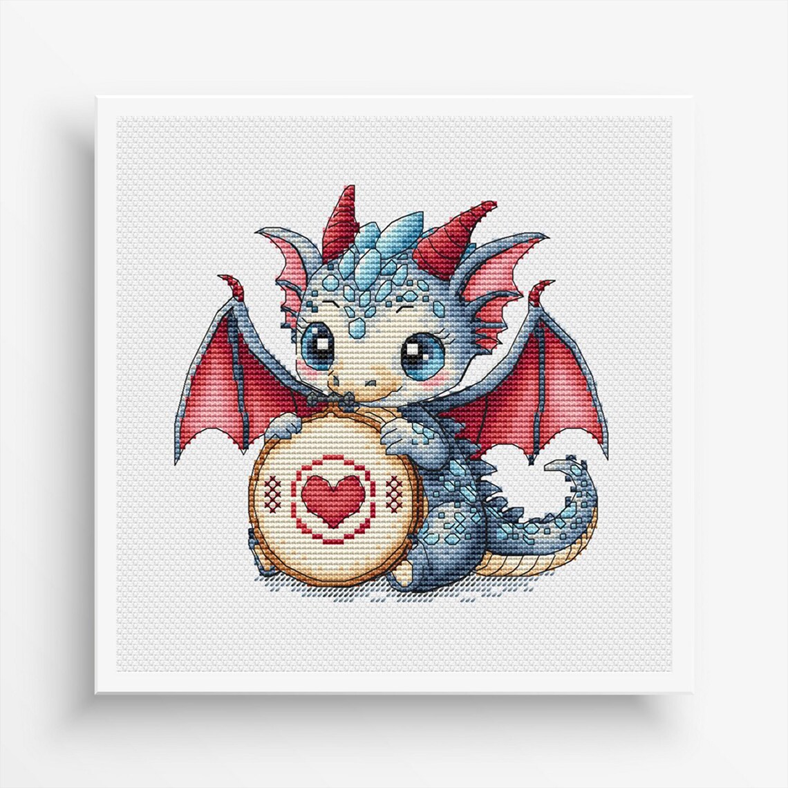 Dragon Cross Stitch Pattern Fantasy, Hoops for Embroidery, Heart (PDF