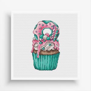 Cupcakes Kreuzstich Stickmuster PDF, süßes Cupcake Kreuzstich Stickmuster, Küche Dekor, süße Stickerei Instant Download