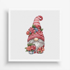 Gnome Cross Stitch Pattern, Gnome embroidery PDF, Spring embroidery PDF, Cute cross pattern, Download cross patterns PDF