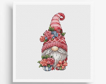 Gnome Cross Stitch Pattern, Gnome embroidery PDF, Spring embroidery PDF, Cute cross pattern, Download cross patterns PDF