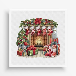 Schema punto croce di Natale PDF, Punto croce contato Buon Natale, Ricamo camino di Natale, Design decorazioni Capodanno PDF digitale
