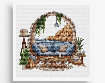Meereshöhle Kreuzstichmuster: Meereshöhle Deko fürs Wohnzimmer (PDF Download)