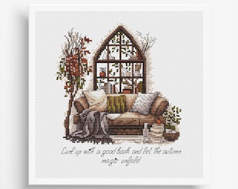 Fall Cross Stitch Pattern PDF, Autumn Embroidery, Autumn Leaves Cross Stitch, Vintage Embroidery, Autumn embroidery Counted Cross Stitch