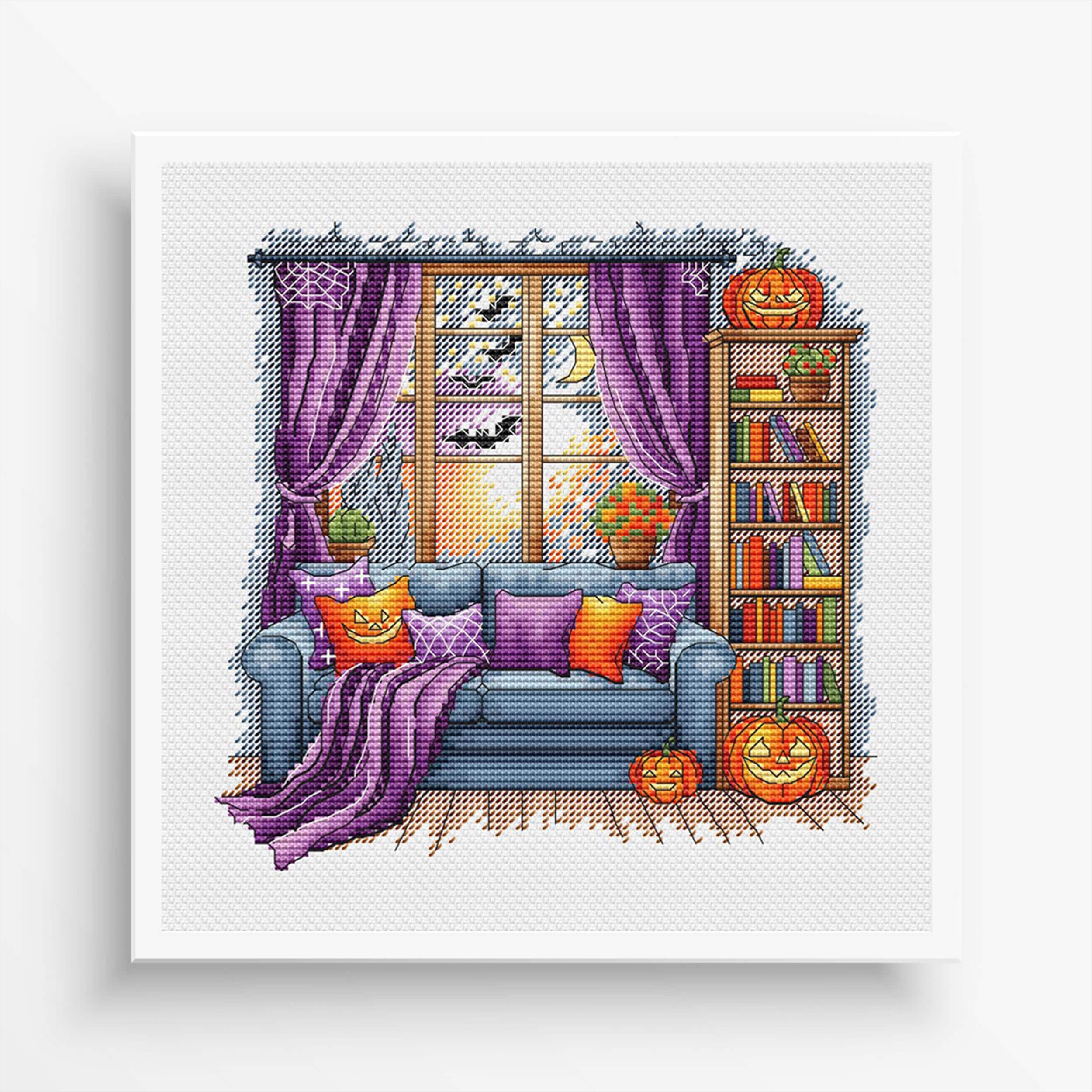 Halloween Cross Stitch Pattern PDF, Pumpkin Counted Cross Stitch, Halloween Home Decoration, Horror Design Digital PDF