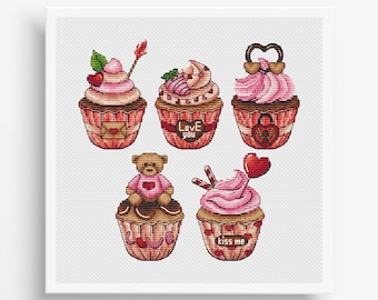 Valentine's Day Сross Stitch Patterns PDF, Valentine's Day Decor, Valentine's Day PDF download, Romantic cross patterns, Dessert embroidery
